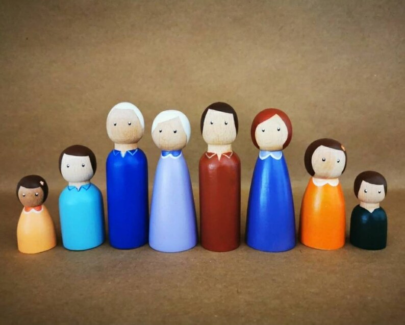 Dollhouse Dolls 8/pcs Set Peg Dolls Wooden Dollhouse Toy Etsy