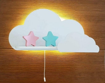 Wolken Wandregal | Wolken Wandleuchte | Kinderzimmer Regalleuchte | Kinderzimmer Regal | Holzregal Dekor | Wanddeko für Kinder | Kindermöbel