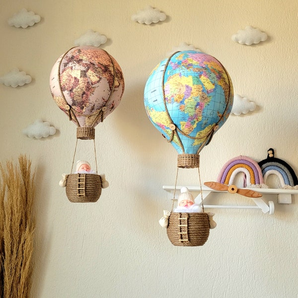 Heißluftballon Dekoration | Weltkarte Luftballon | Reise Luftballon | Luftballon Baby Mobile | Geschenk für Kinder | Baby-Dusche-Dekor