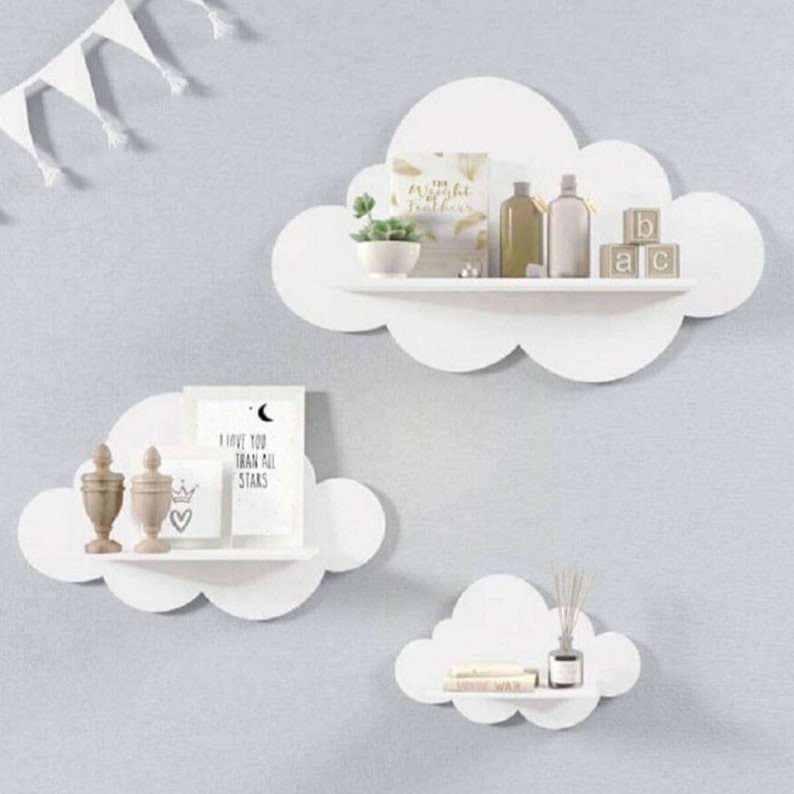Cloud Wall Shelf Set of 3 | White Pink Blue Yellow Nursery Shel Cloud Wall Shelf Set of 3 | White Pink Blue Yellow Nursery Shel