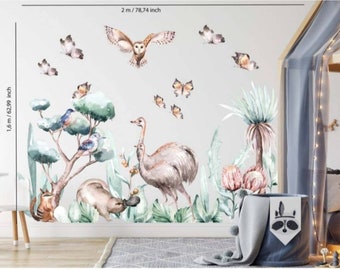 XXLarge Safari Animals Nursery Decal | Watercolor Animals Wall Decal | Kids Wall Stickers | Cute Animals Kids Room Decal | Gift For Kids