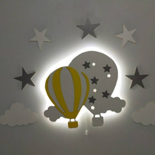 Hot Air Balloon Nursery Light Wooden Baby Room Light Kids Etsy
