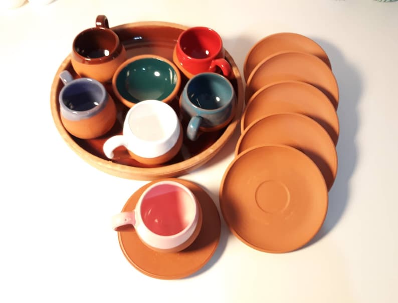 Handmade Ceramic 14 Pieces Turkish Coffee Cup Set Traditional Kitchen Clay Cup Italian Expresso Mug Set