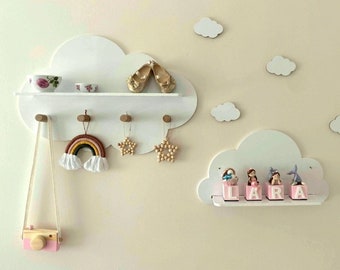 Cloud Wall Shelf Set of 2 | Nursery Shelves | Cloud Hanger Shelf | Kids Room Shelves | Wooden Cloud Shelf Nursery Cloud Decor Kids Furniture