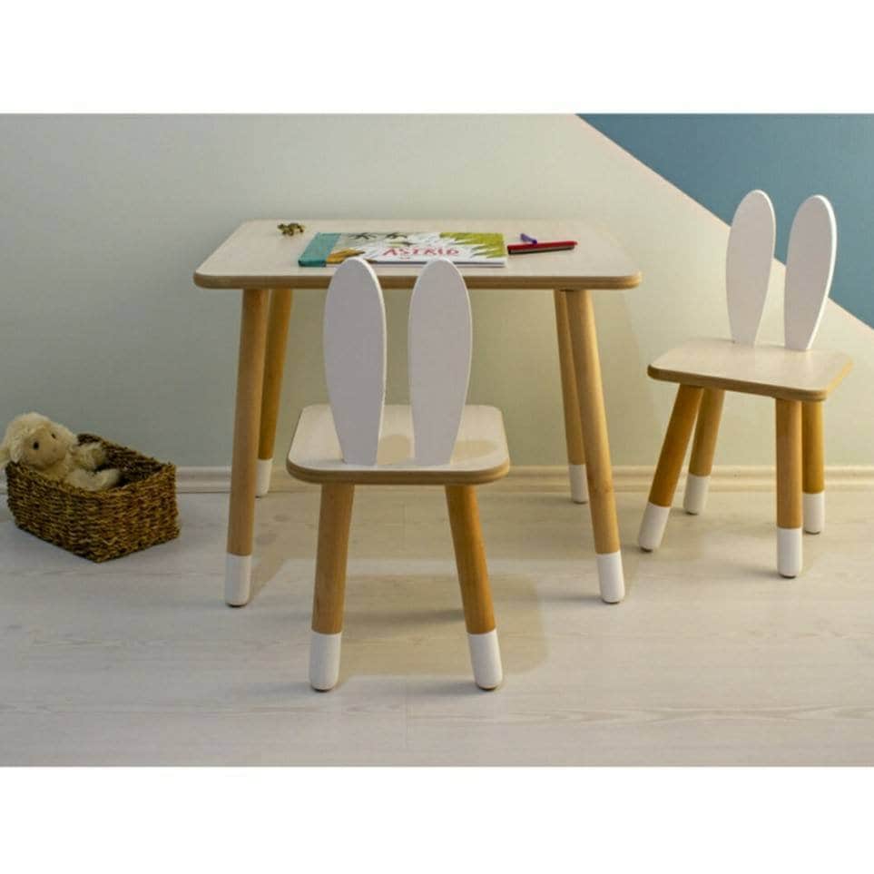 Kids Table and Chairs Wooden Kids Table Kids Furniture Toddler Table and  Rabbit Chairs Set Montessori Table White Pink Mint Blue Red 