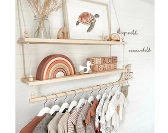 Wooden Nursery Hanging Shelf | Pine Wood Montessori Shelf | Kids Room Shelves | Hanging Wooden Bookcase | Kids Furniture | Gift For Kids