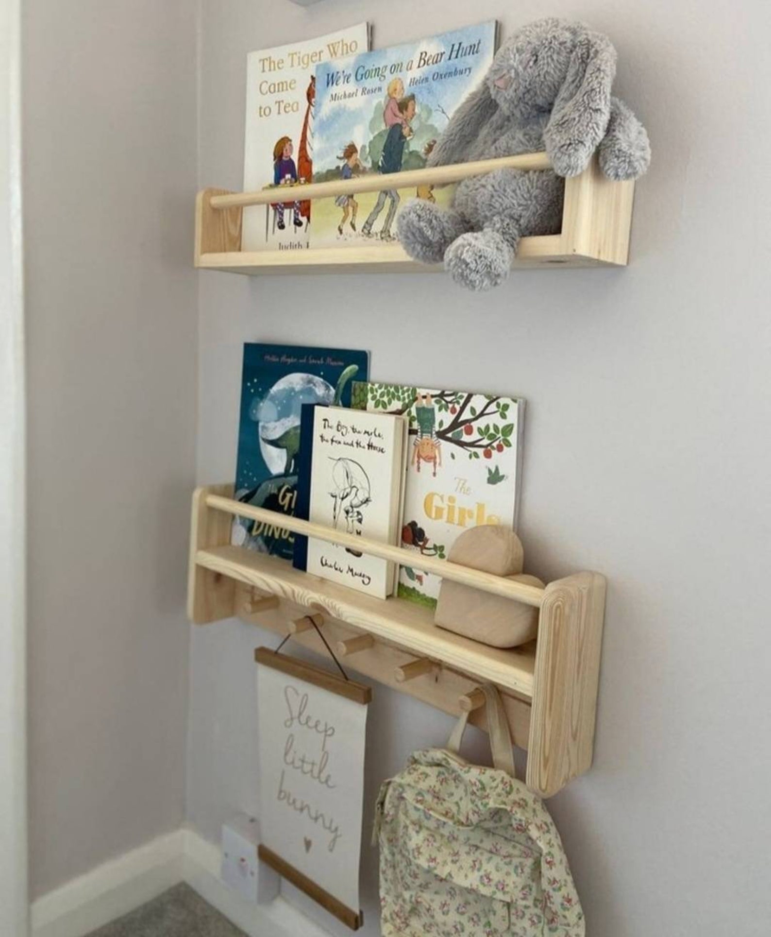 Wooden Nursery Wall Shelf Set of 2 Montessori Wooden Shelf Etsy