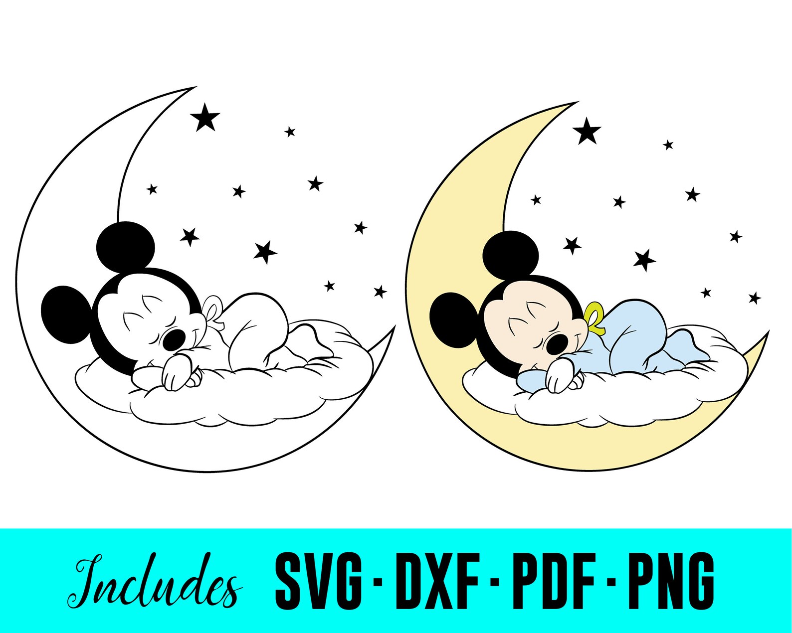 Baby Mickey Mouse Moon Clipart SVG PNG Clip Art Files Mickey | Etsy