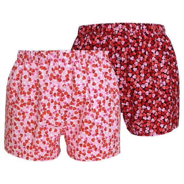 Pink Heart Boxers - Valentines lover boxer shorts - red and pink
