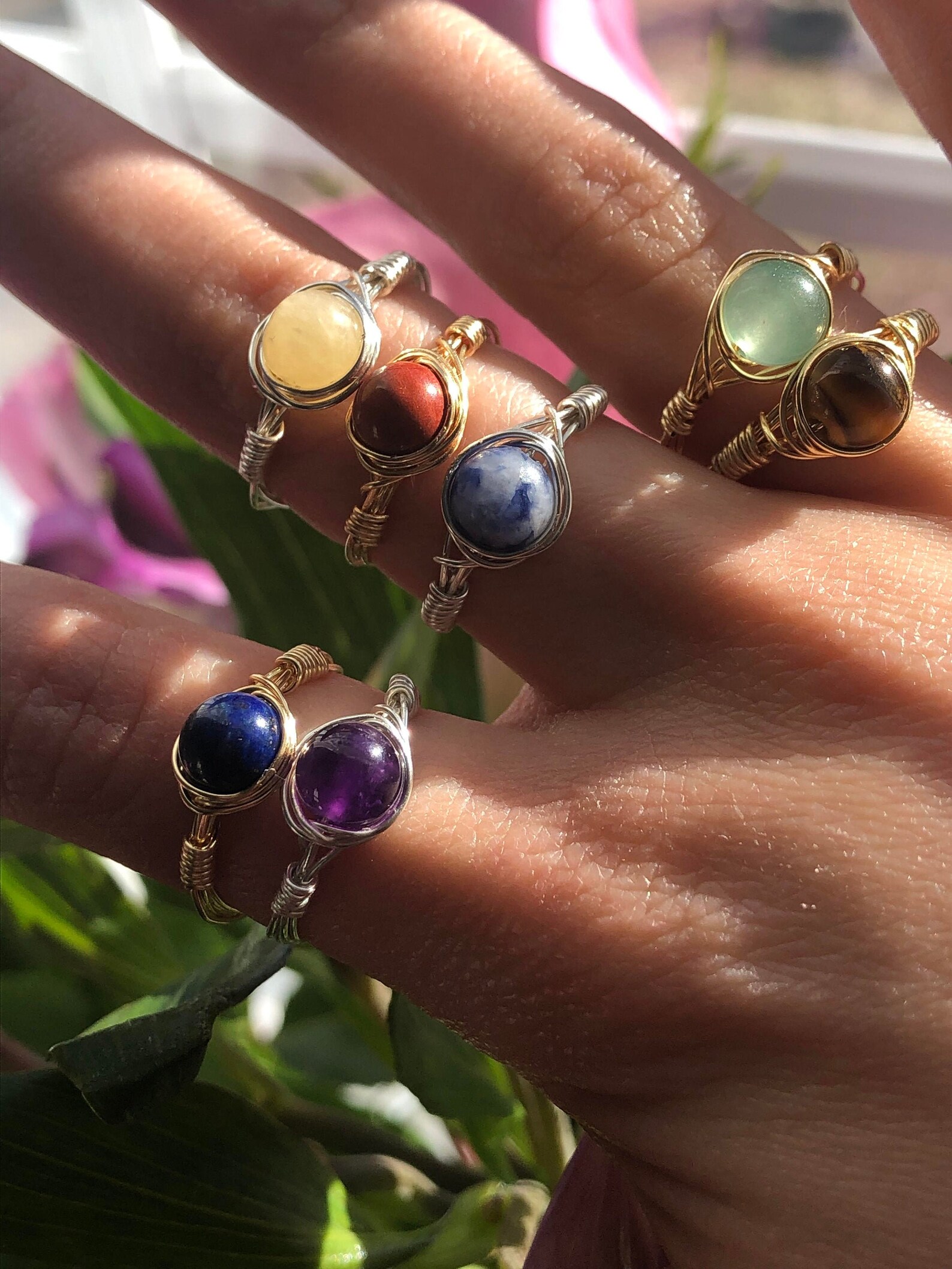 Crystal Chakra Rings Healing Rings WireWrapped Crystal Etsy