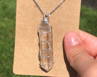 Clear Quartz Crystal Necklace, Crystal Necklace, Wire Wrapped Crystal Necklace