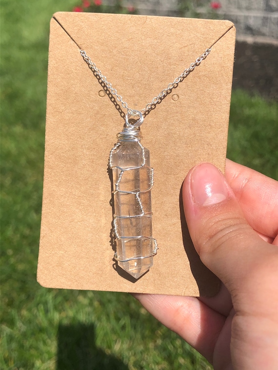Clear Quartz Crystal Necklace, Crystal Necklace, Wire Wrapped