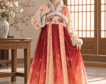 Girls' Hanfu Dress, Chinese Traditional Costume, Floral Embroidery, Cultural Day Outfit