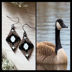 Canada Goose. Handwoven beaded earrings.