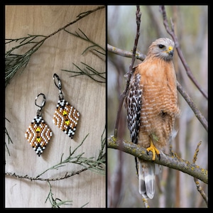 Red Shouldered Hawk. Handwoven beaded earrings.