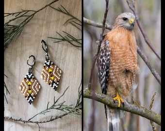 Red Shouldered Hawk. Handwoven beaded earrings.