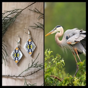 Blue Heron. Handwoven beaded earrings.