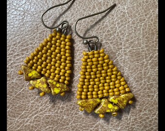 Beaded Wing Drop Earrings. Handwoven Beaded Jewelry.