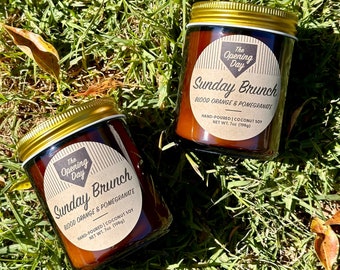 Scented Candle, Baseball Inspired, Blood Orange & Pomegranate, Hand-Poured by The Opening Day, Sunday Brunch