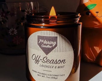 Lavender & Mint Candle | Baseball-Inspired | Wooden Wick | 7oz