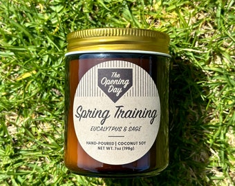 Baseball Inspired Scented Candle, Eucalyptus and Sage, Hand-Poured by The Opening Day