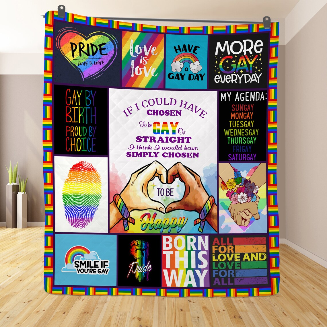 LGBT Rainbow Bedding Quilt LGBT Love Pride Quilt Blanket Etsy