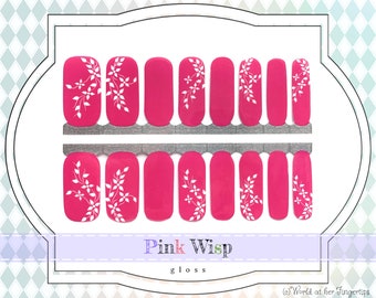 Pink Wisp Nail Wraps - Bright Pink & White Floral Nail Decals, Adhesive Gel Manicure Nail Stickers, Real Gloss Nail Polish Strips for Women