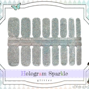 Hologram Sparkle Nail Wraps - Dark Silver Nail Polish Strips with Flecks of Color, Vinyl Nail Decals, Adhesive Gel Manicure Nail Stickers