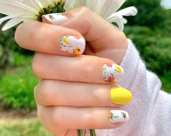 Cute as a Bug Nail Wraps - White Nail Decals with Ladybugs, Bees, Flowers, Summer Floral Gel Manicure Nail Stickers, Real Nail Polish Strips