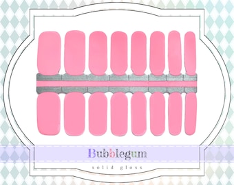 Bubblegum Pink Nail Wraps - Solid Opaque Real Nail Polish Strips, Bright Pink Gloss Nail Decals, Gel Manicure Nail Stickers; Wedding Nails