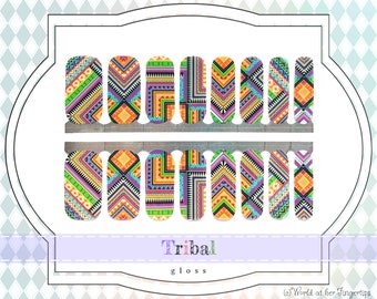 Tribal Nail Wraps - Colorful Southwest Gloss Nail Polish Strips, Navajo Nail Art Decals, Gel Manicure Nail Polish Stickers for Women