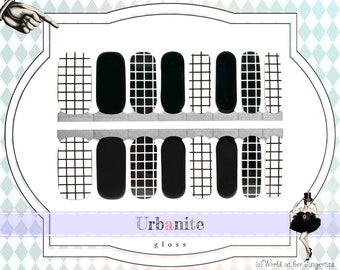 Urbanite Nail Wraps - Black & White Modern Plaid Nail Art Decals, Gel Manicure Nail Stickers, Bold Nail Polish Strips with Gel Topcoat