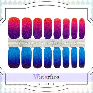 Waterfire Sparkle Nail Wraps - Red, Purple & Blue Ombre Glitter Nail Decals, Bright Gel Manicure Nail Stickers, Nail Art, Nail Polish Strips