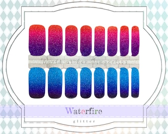 Waterfire Sparkle Nail Wraps - Red, Purple & Blue Ombre Glitter Nail Decals, Bright Gel Manicure Nail Stickers, Nail Art, Nail Polish Strips