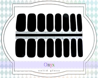 Onyx Black Nail Wraps - Solid Opaque Real Nail Polish Strips, Jet Black Gloss Nail Decals, Modern Gel Manicure Nail Stickers, Halloween Nail