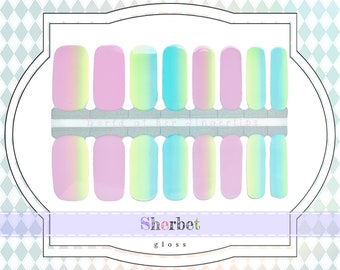 Sherbet Nail Wraps - Pastel Stripe Nail Decals, Pink, Yellow, Blue Ombre Gel Manicure Nail Stickers, Real Nail Polish Strips for Summer