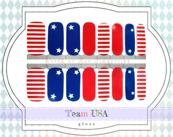 Team USA Nail Wraps - Red, White, Blue Olympic Nail Decals, Patriotic Stars and Stripes Gel Nail Strips, Real Nail Polish Stickers for Women