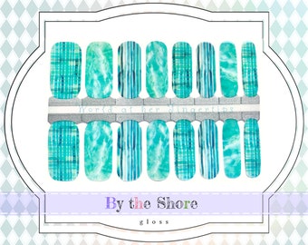 By the Shore Nail Wraps - Blue, Green, Teal, White Summer Nail Decals, Watercolor Beach Gel Manicure Nail Stickers, Real Nail Polish Strips