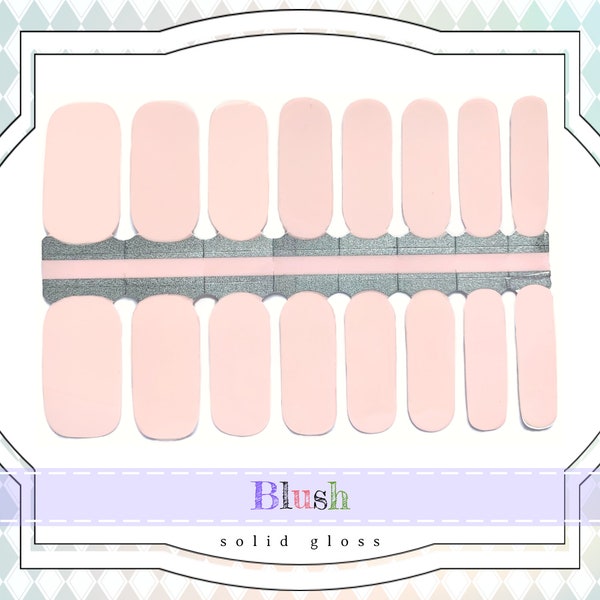 Blush Pink Nail Wraps - Solid Opaque Real Nail Polish Strips, Soft Shell Pink Gloss Nail Decals, Gel Manicure Nail Stickers; Wedding Nails