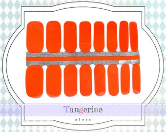 Tangerine Nail Wraps - Solid Opaque Real Nail Polish Strips, Deep Orange Gloss Nail Decals, Halloween Gel Manicure Nail Stickers for Women