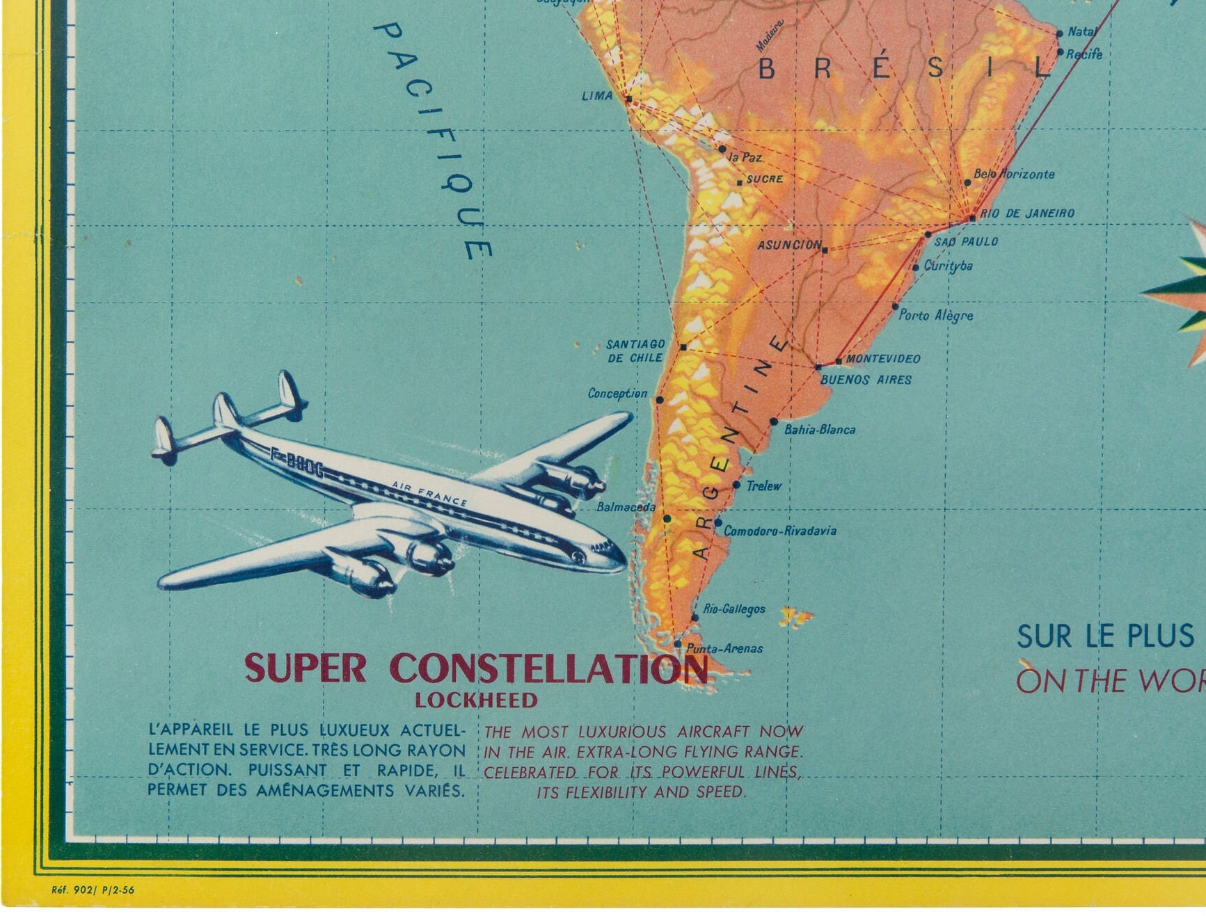 Original 1956 Mid-century Air France World Map Poster - Etsy