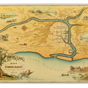 Original 1933 Pictorial Map of Chicago