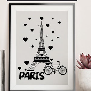 PARIS love vector Cut File | Eiffel Tower l bicycle l Ai png pdf svg jpeg psd l Instant download l wall art and etc