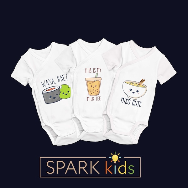 SPARK Kids Foodie Collection Onesie Kimono Style Matcha bubble tea sushi ramen miso