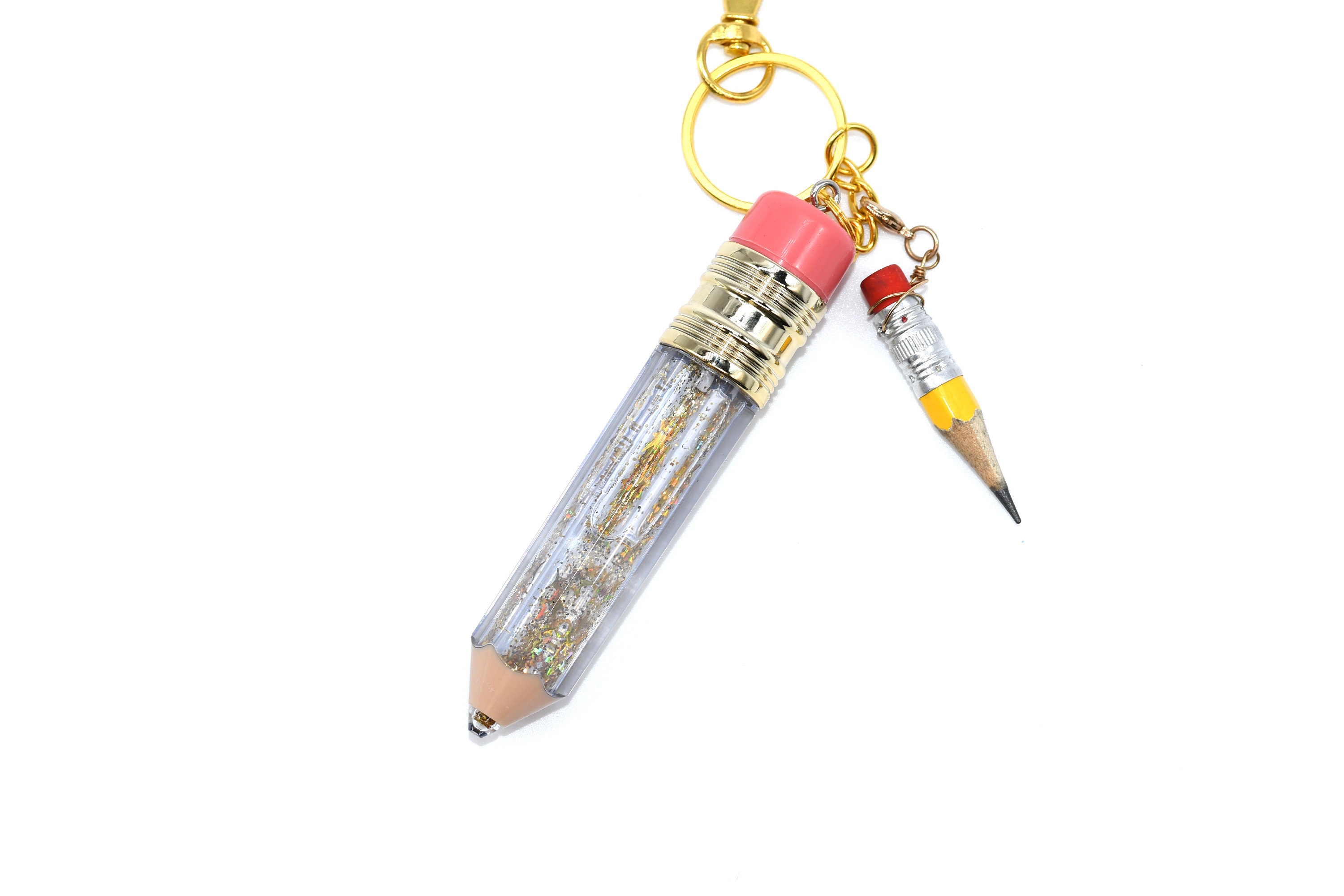 Floating Glitter Pencil Keychain Customizable Teacher Etsy