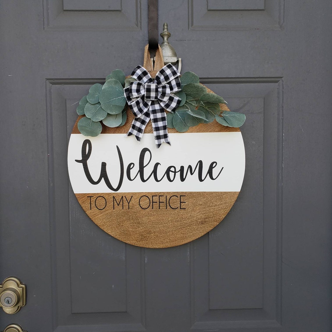 Welcome To My Office Front Door Wreath Wooden Door Sign Etsy