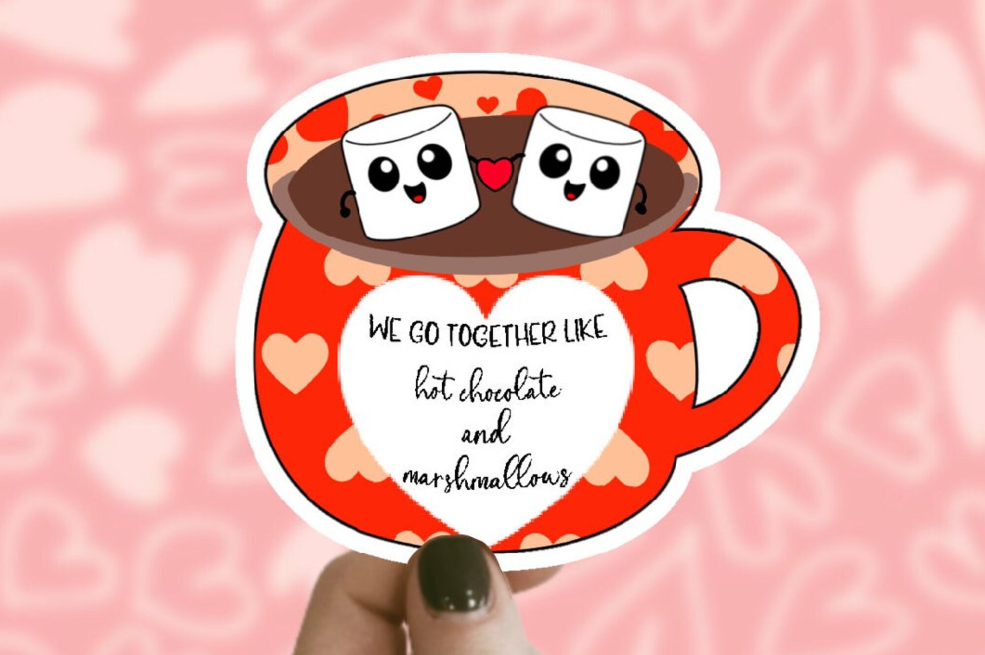 Cute Hot Chocolate Valentines Sticker, Waterproof Sticker