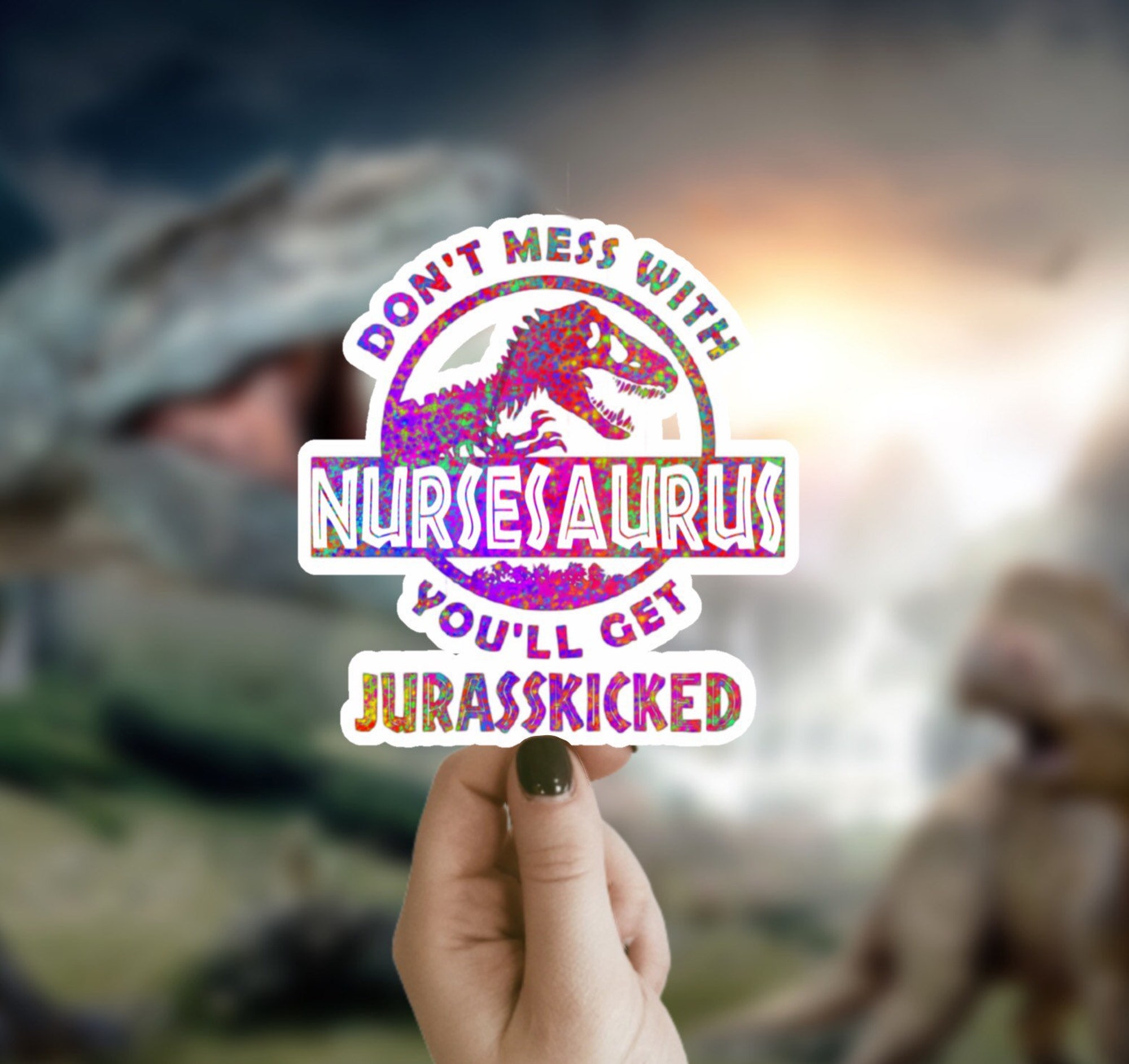 Discover Funny Nurse Jurrasic Sticker, Waterproof Sticker
