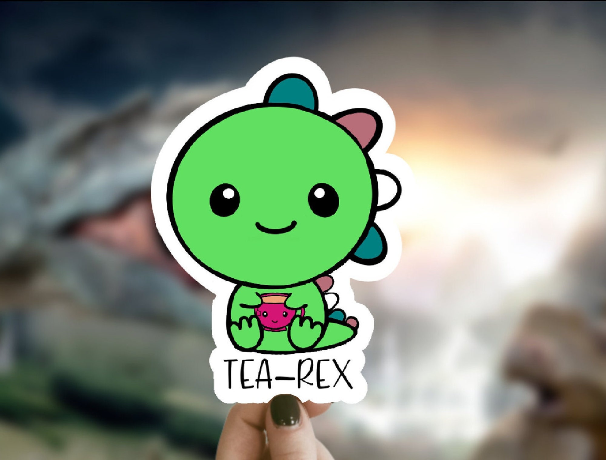 Cute Tea-Rex Sticker, Waterproof Sticker