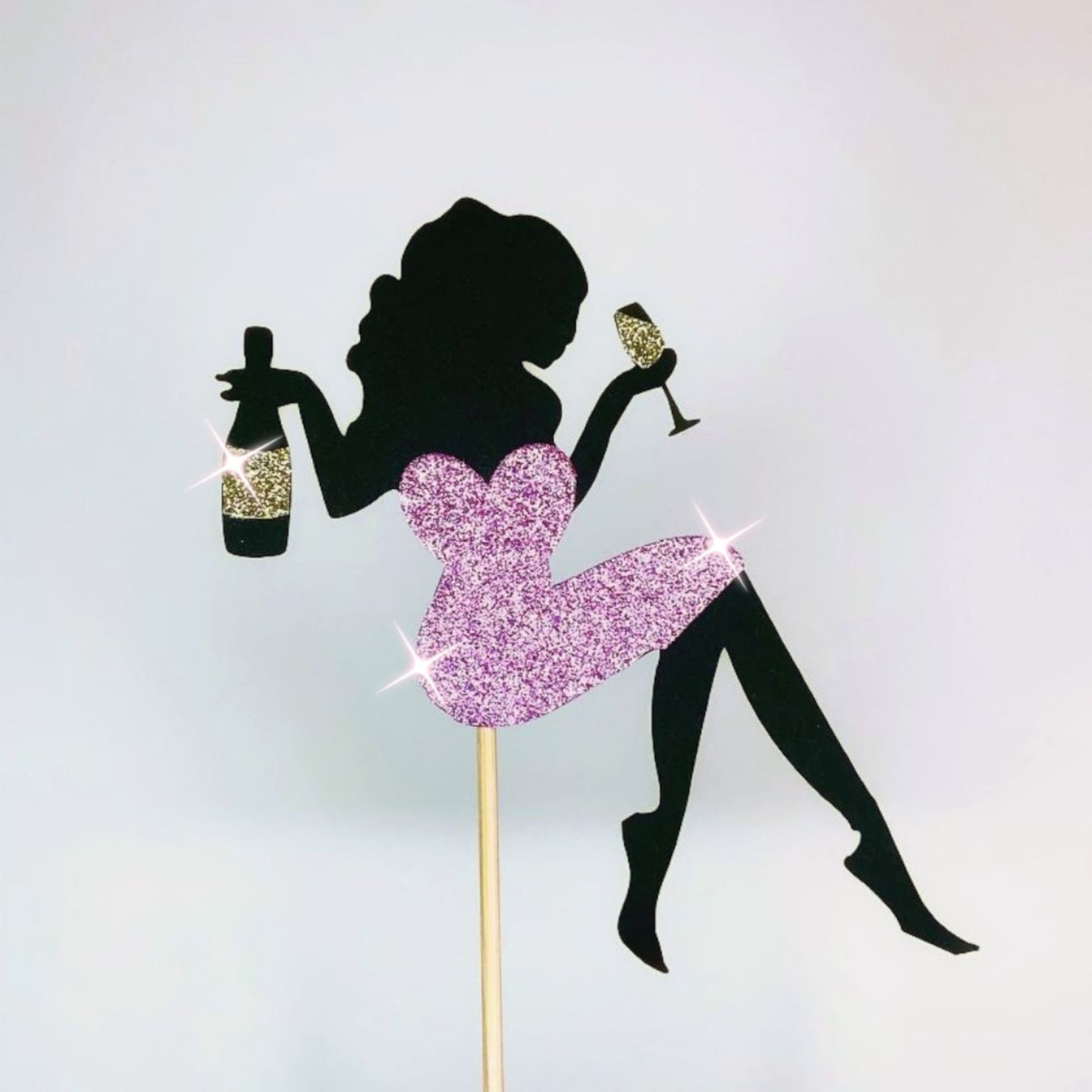 Champagne Girl Cake Topper Choose Colour Dress | Etsy
